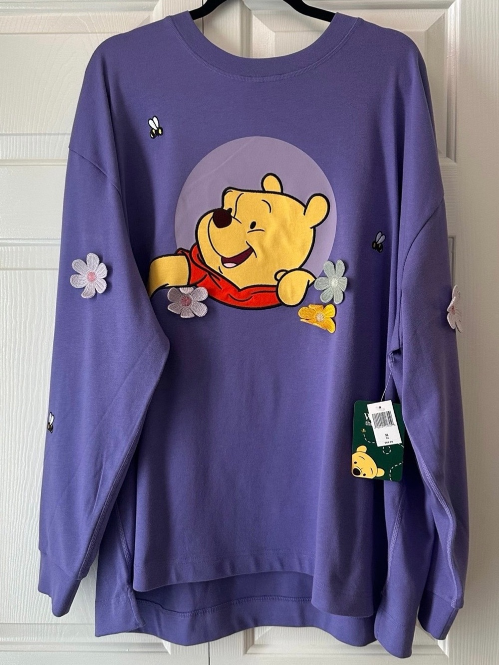 Disney Parks Winnie the Pooh Purple Cotton Crew Long Sleeve Flowers New Size XL
